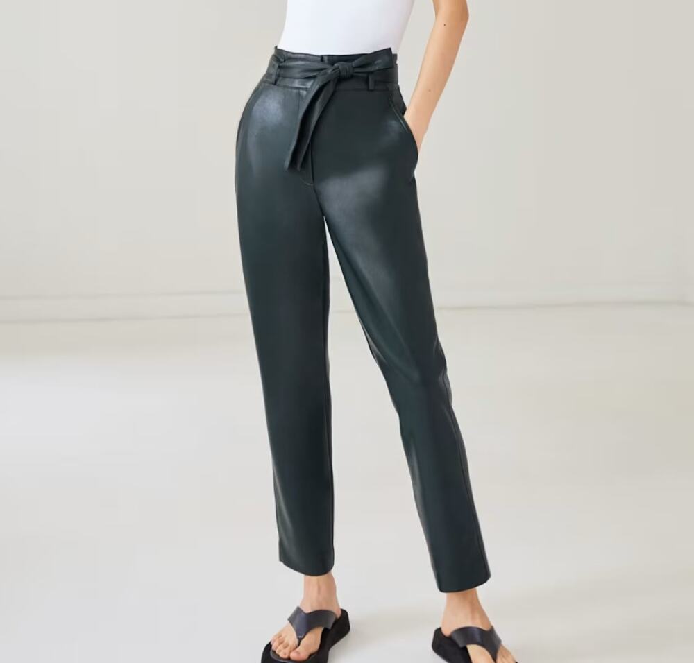 Babaton Size 2 Tie-front Black Vegan Leather Pants High Rise Straight NWOT